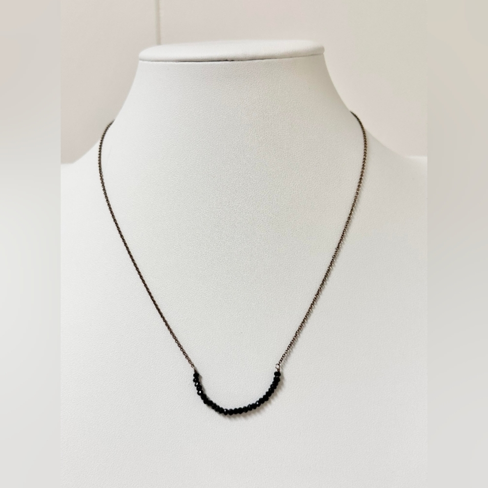 Stella & Dot 925 Sterling Silver Black Stone Necklace, 16” Gold Tone
